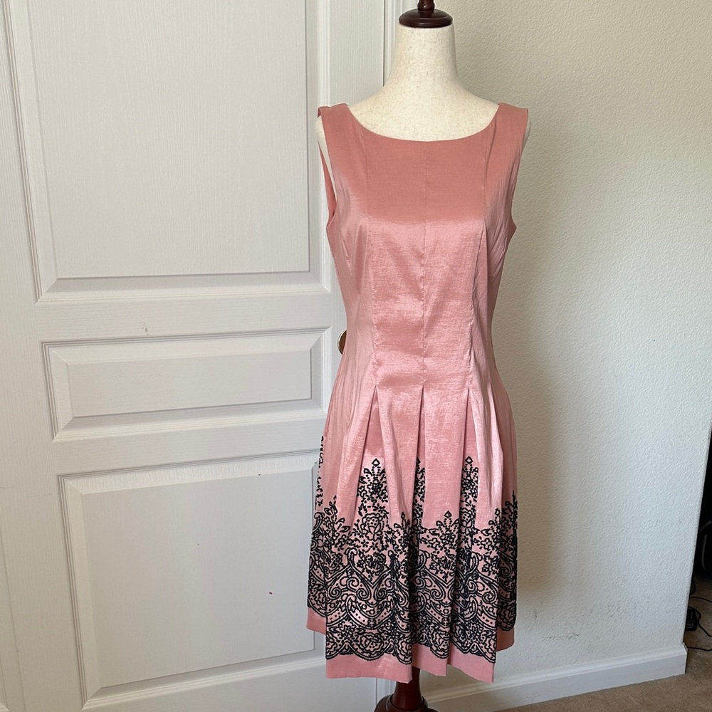 Chetta B Pink Dress with Black Lace Detail